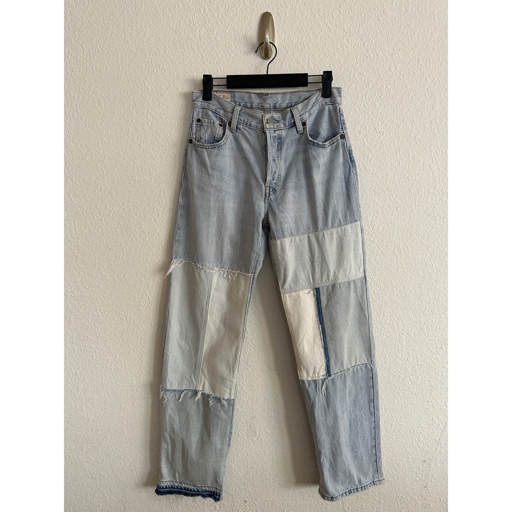 Levi's 501 '90s Freehand Folk Jeans 25 Light Blue Patchwork Leg Denim Y2K